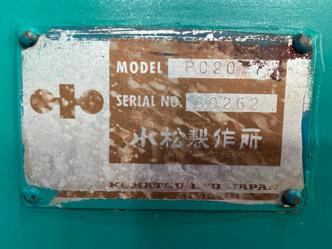 018.05 Komatsu PC20-7 Mini Excavator S/N 39262