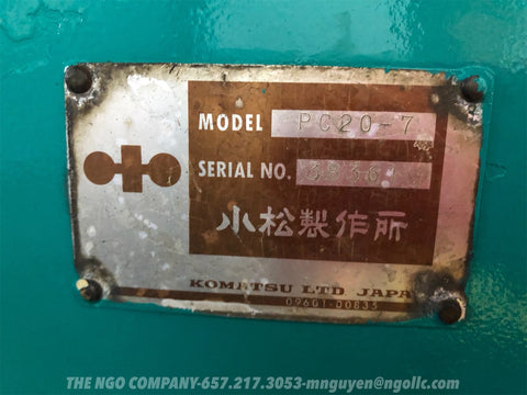 016.04 Komatsu PC20-7 Mini Excavator S/N 38361